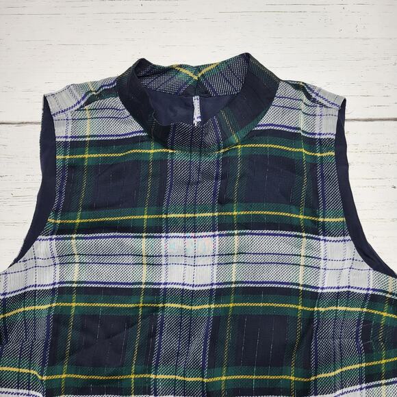 J Crew Sleeveless Peplum Top Gilded Highland Tartan Plaid Blue Green Mockneck XS - Picture 5 of 11